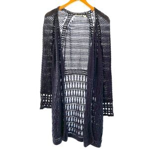 Lucky Brand Open Front Crochet Blue Cardigan Sweater Women's Size M Boho Beach